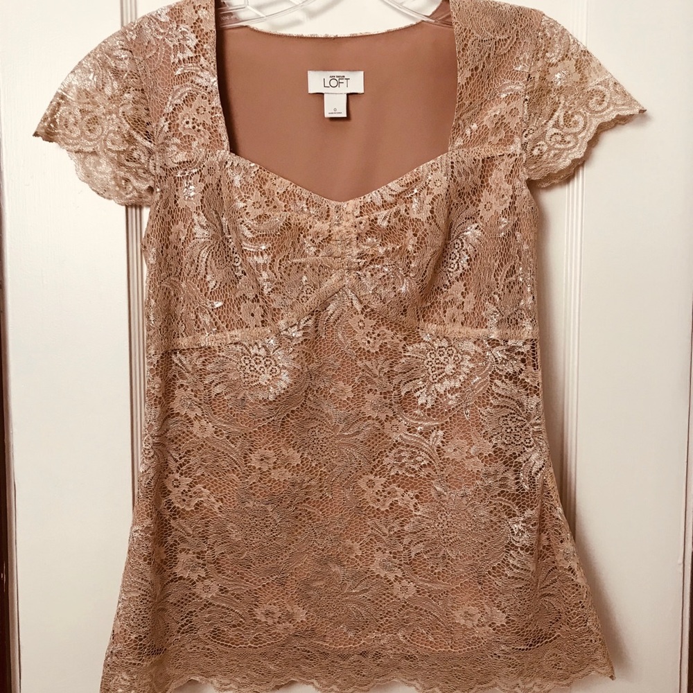 Gold, lace, short-sleeve blouse